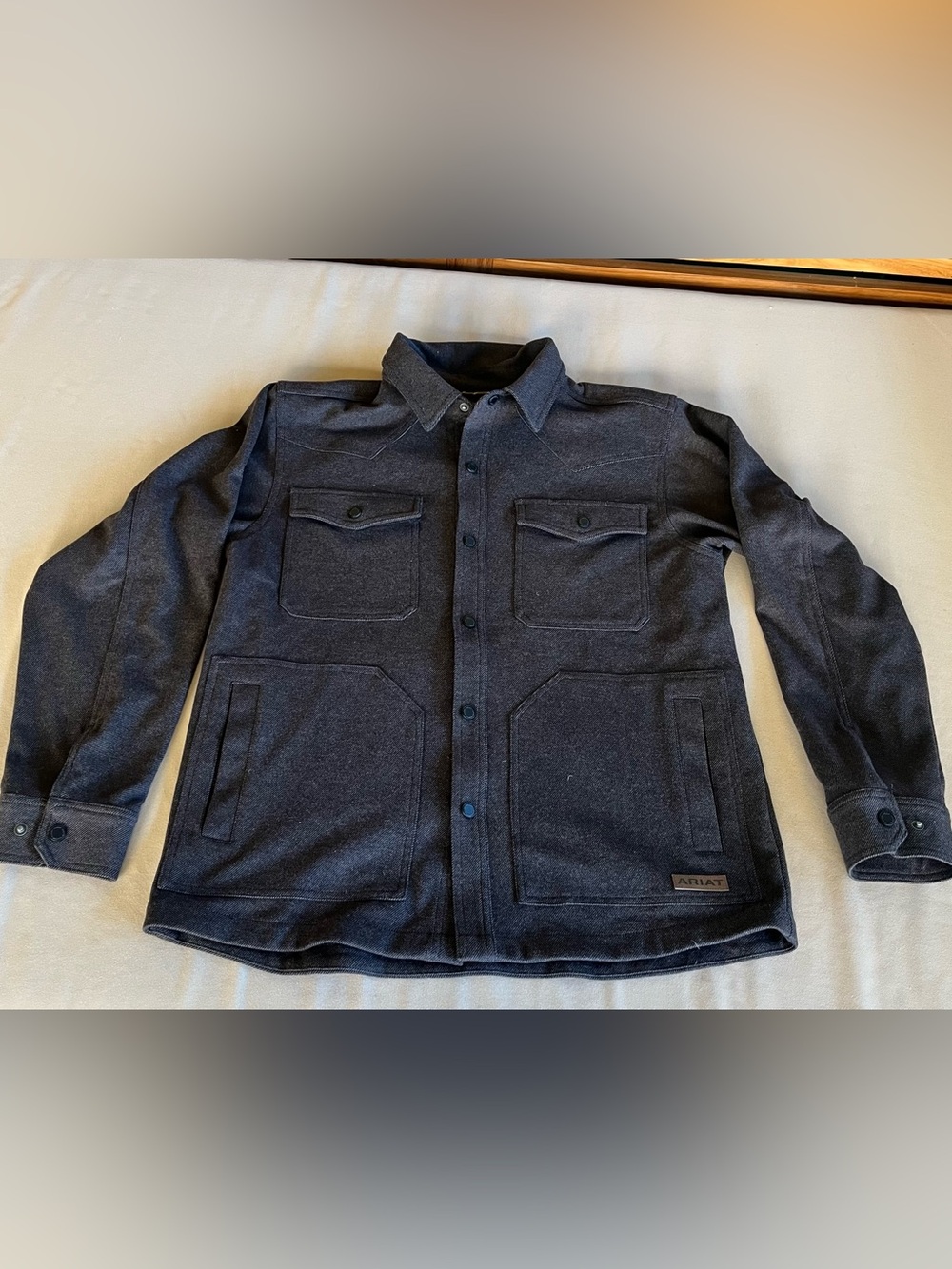Ariat Men's Dark Gray Snap Button-Front Work Shirt Jacket Durable | Size Medium